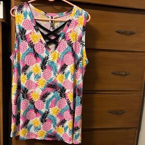 Sleeveless Pineapple Print blouse in Pink & Yellow
